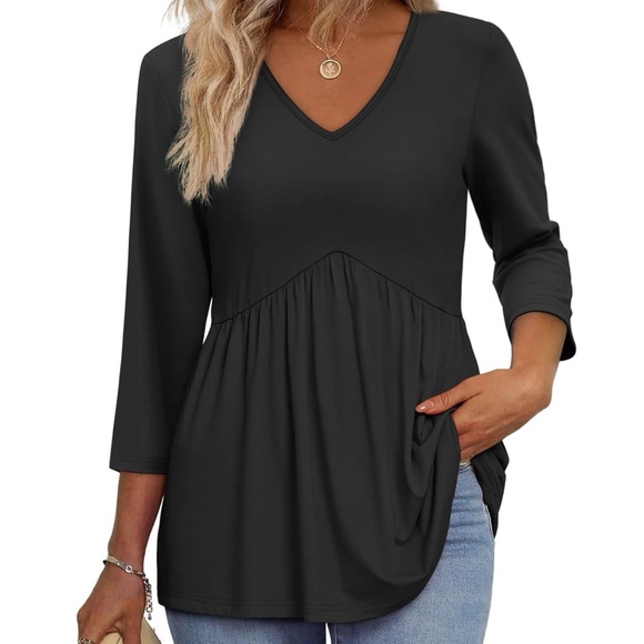 Elegant Black V-Neck Women's Tunic - Picture 2 of 5